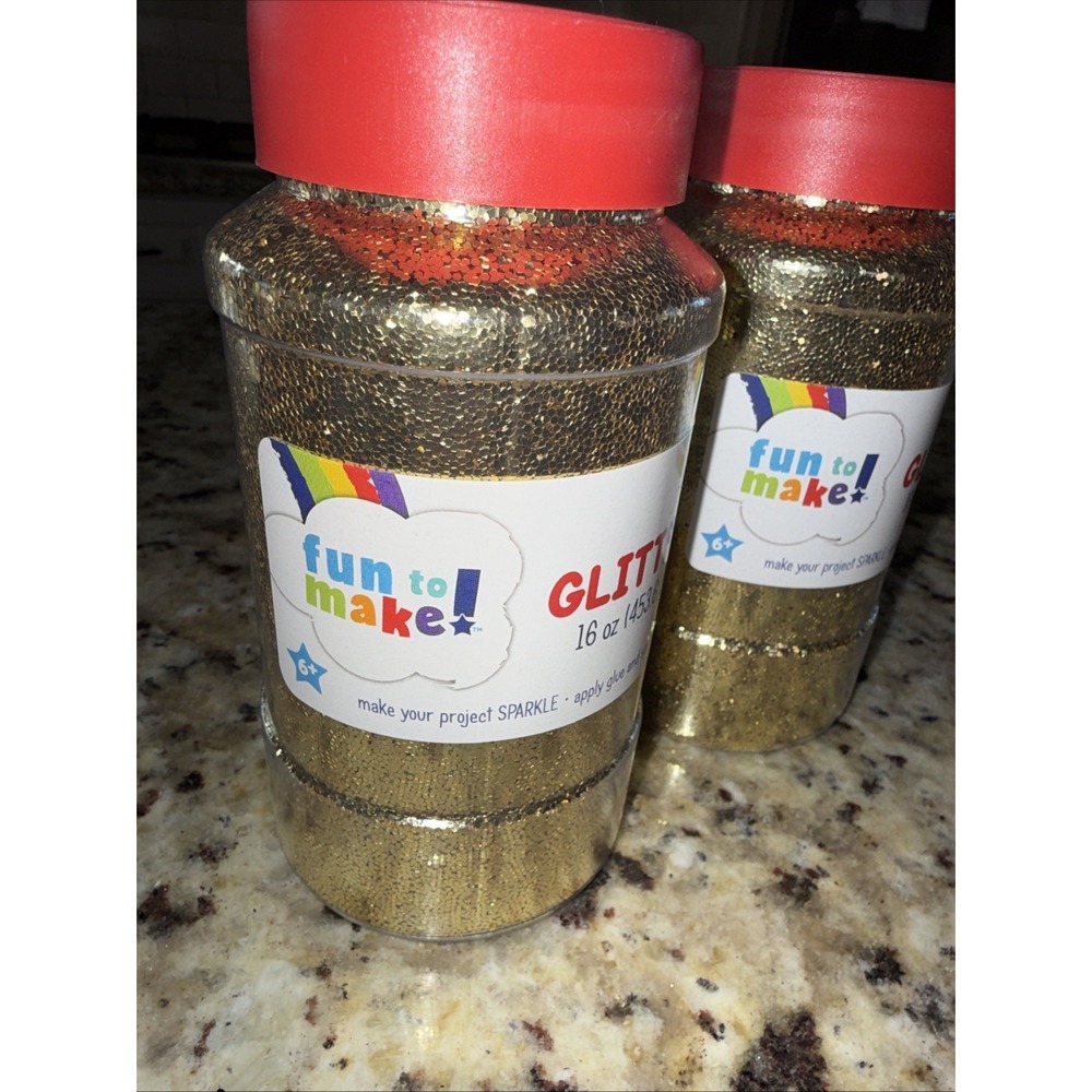 Lot Of 2‎ One Pound 1lb Gold Craft Glitter Shaker Bottle Sulyn Fun To Make. 5411